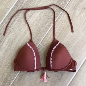 Shade & Shore Bikini Top Women’s 34B Rust & Pink Padded Bra Tassled Swimsuit